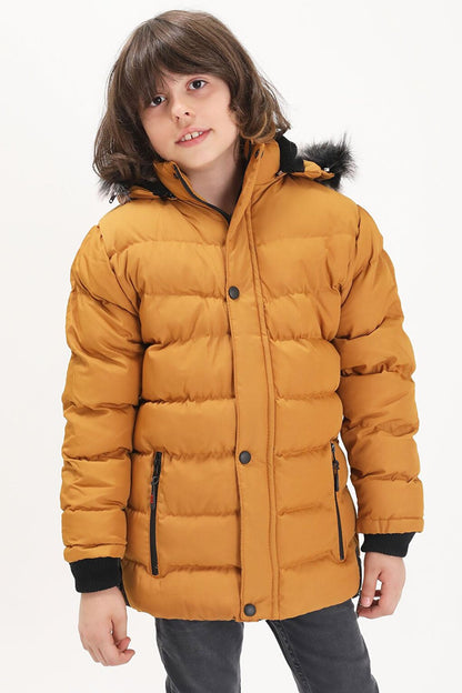 Boys' Inflatable Coat Mustard with Logo 15489