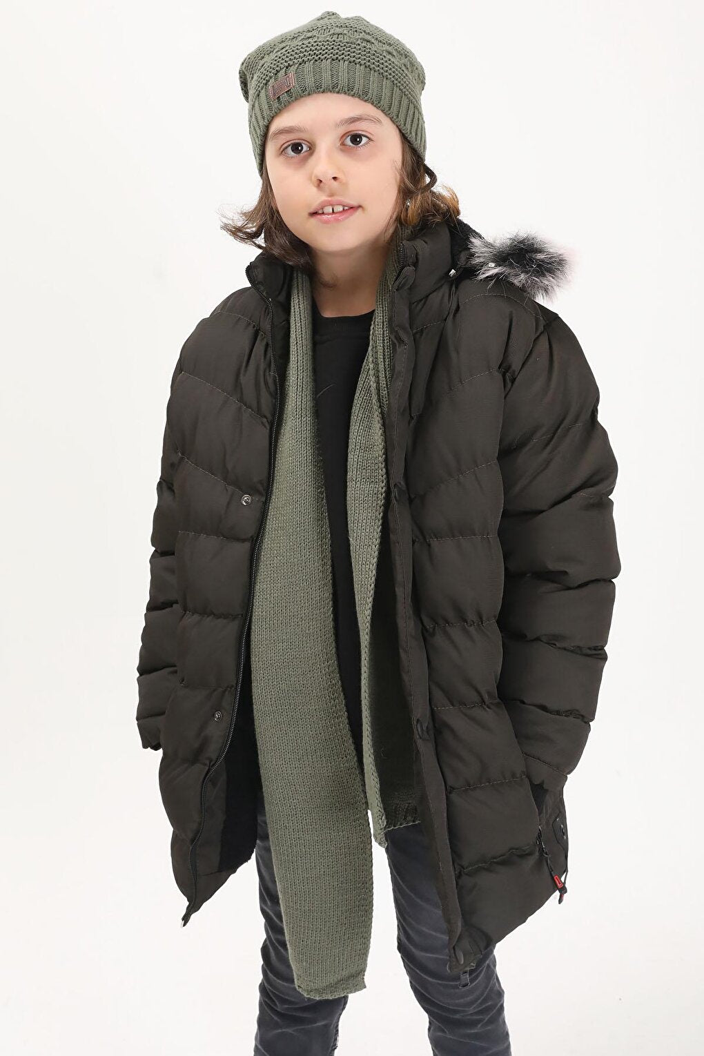 Boy's Puffer Jacket with Logo Khaki 15490