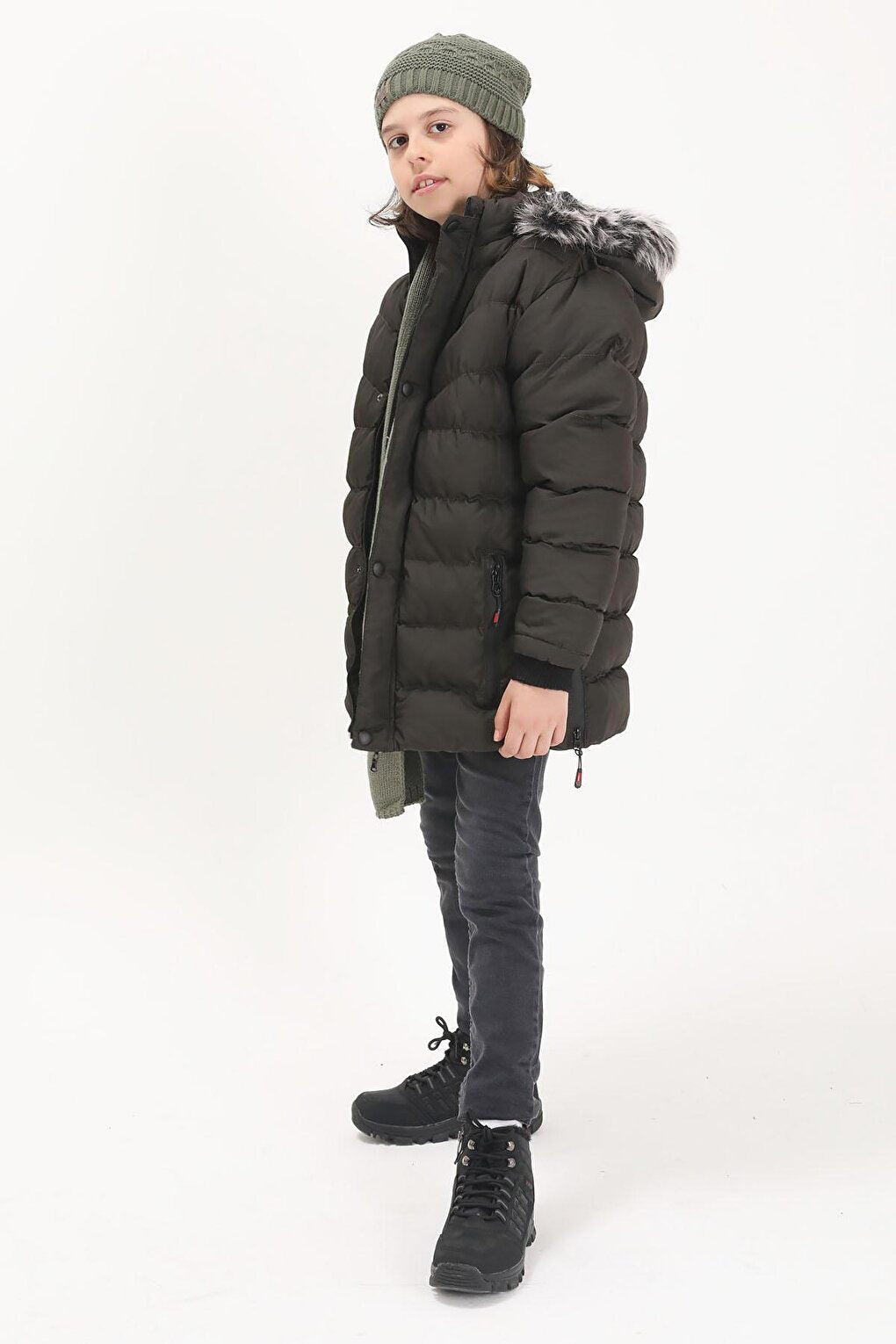 Boy's Puffer Jacket with Logo Khaki 15490