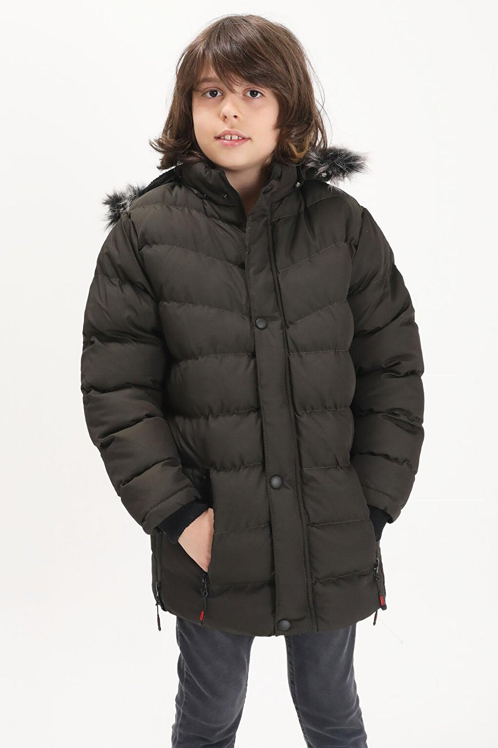 Boy's Puffer Jacket with Logo Khaki 15490