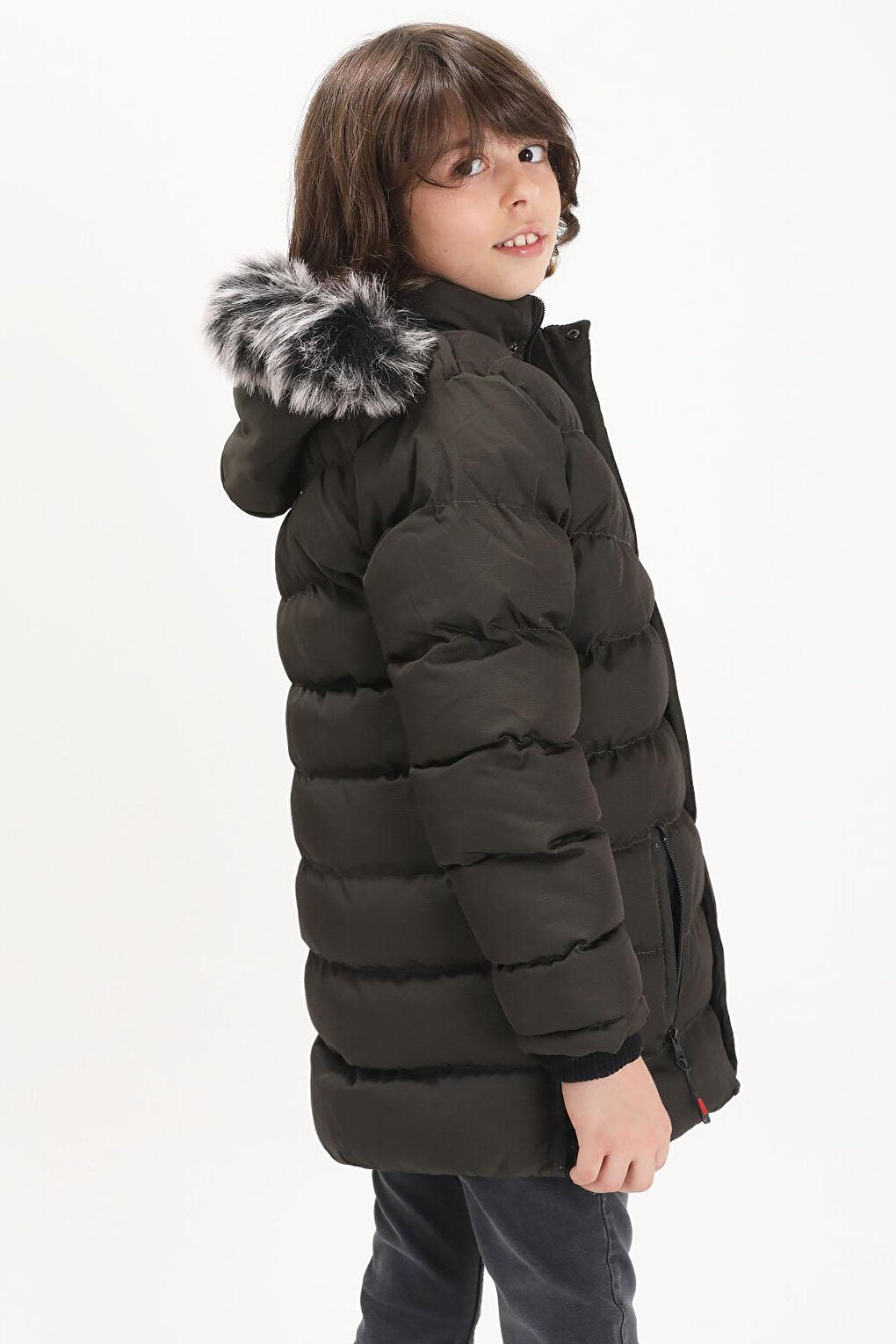 Boy's Puffer Jacket with Logo Khaki 15490