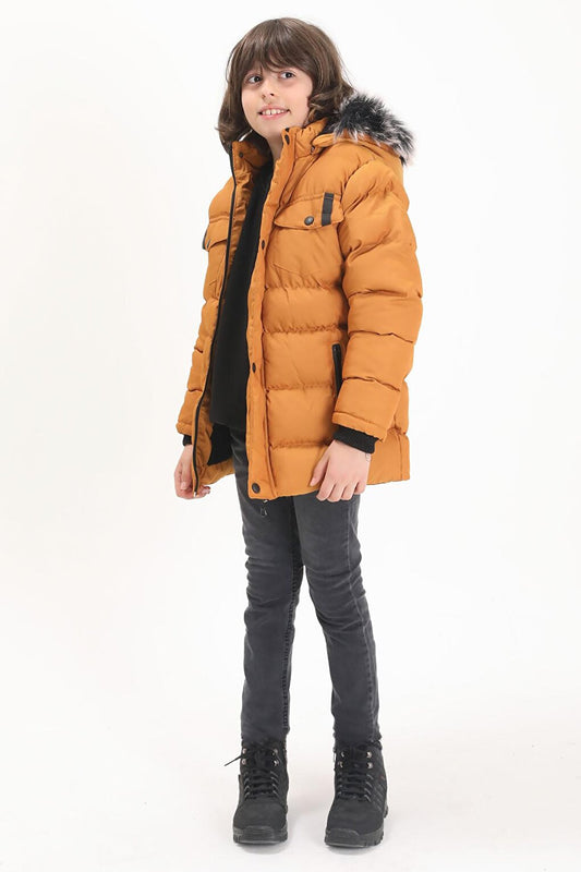 Boy's Puffer Jacket with Pocket Cover Mustard 15511