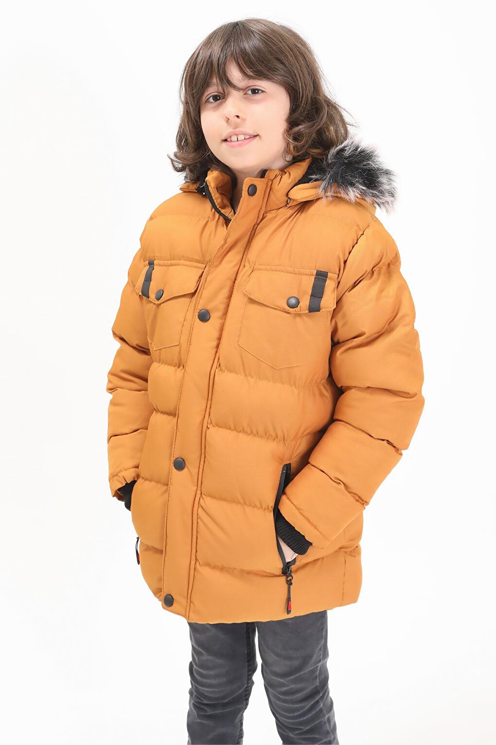 Boy's Puffer Jacket with Pocket Cover Mustard 15511