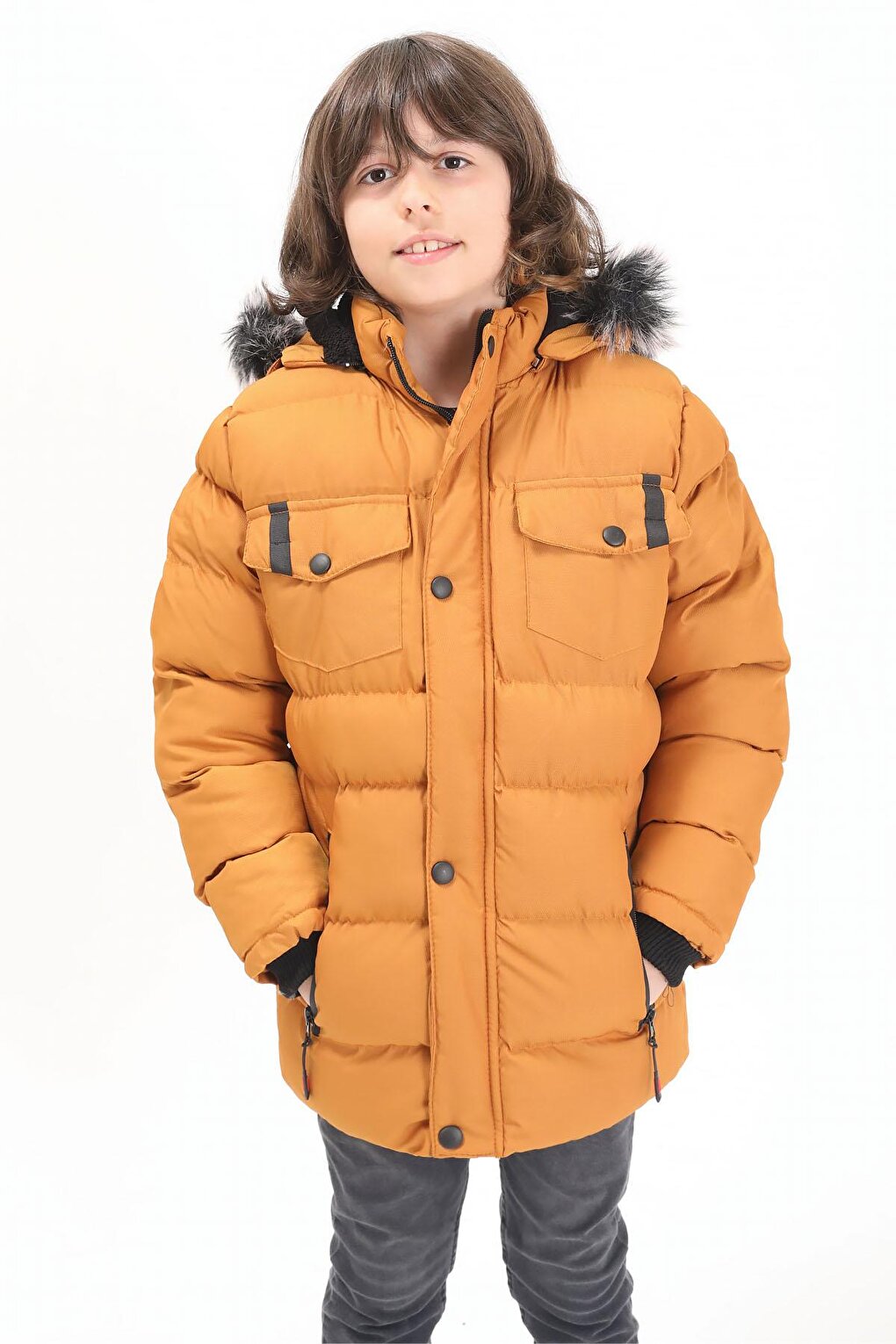 Boy's Puffer Jacket with Pocket Cover Mustard 15511