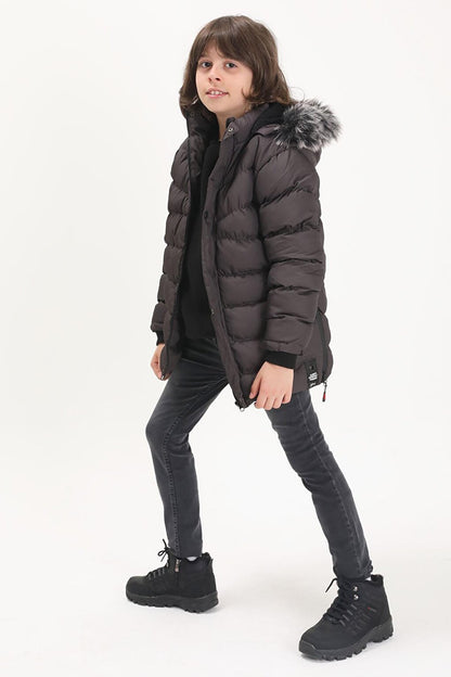 Boy's Puffer Coat with Logo Gray 15521