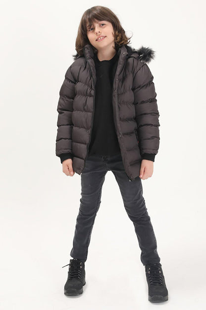 Boy's Puffer Coat with Logo Gray 15521