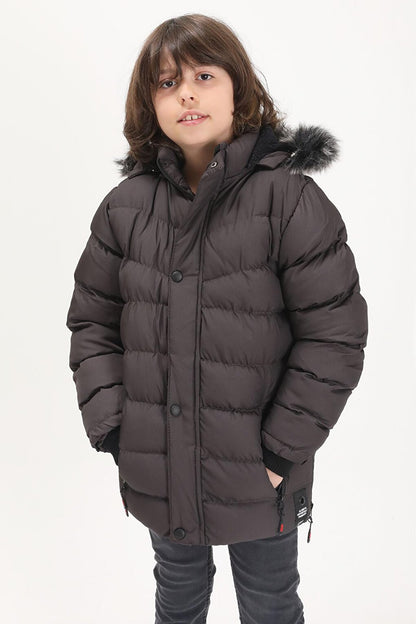 Boy's Puffer Coat with Logo Gray 15521