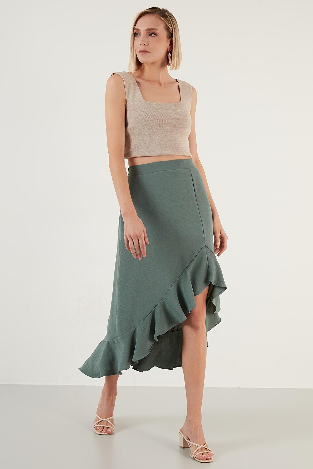 Flounced Midi Length Slit Skirt 6058387