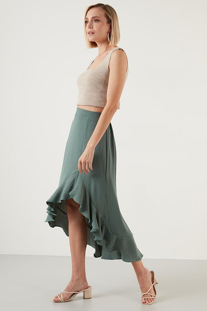 Flounced Midi Length Slit Skirt 6058387