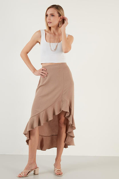 Flounced Midi Length Slit Skirt 6058387