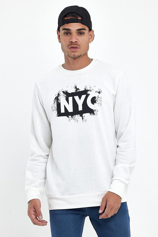 Men's Crew Neck Comfortable Fit 3 thread Thick NYC Printed SweatShirt spr24sw24