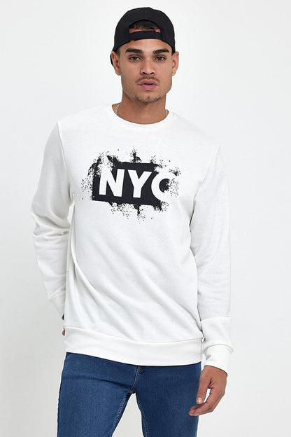 Men's Crew Neck Comfortable Fit 3 thread Thick NYC Printed SweatShirt spr24sw24