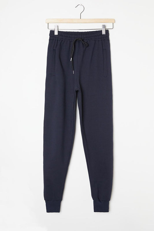 Girl's Navy Blue Elastic Waist Zippered Pocket Sweatpants 16269