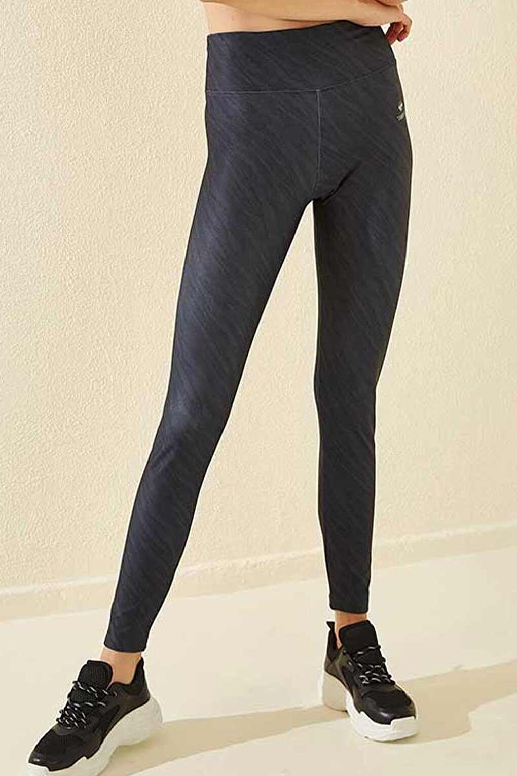 Black High Waist Patterned Slim Fit Narrow Leg Women's Tights - 94548