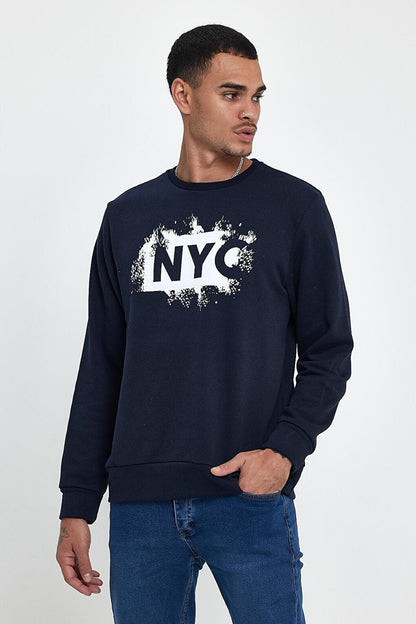 Men's Crew Neck Comfortable Fit 3 thread Thick NYC Printed SweatShirt spr24sw24