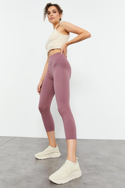 Dusty Rose High Waist Slim Fit Narrow Leg Women's Capri Tights - 93097