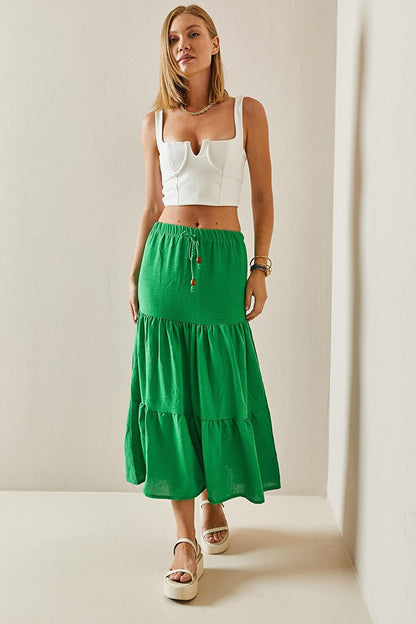 Green Flounce Maxi Skirt 3YXK7-47440-08