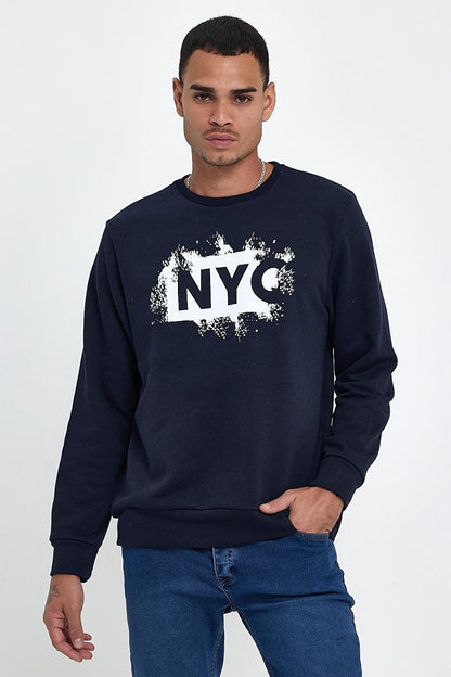 Men's Crew Neck Comfortable Fit 3 thread Thick NYC Printed SweatShirt spr24sw24