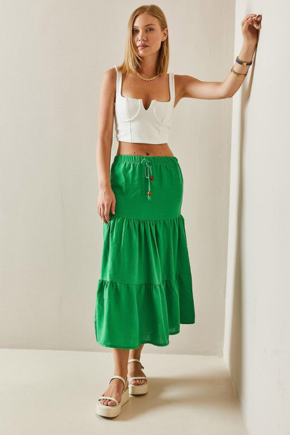 Green Flounce Maxi Skirt 3YXK7-47440-08