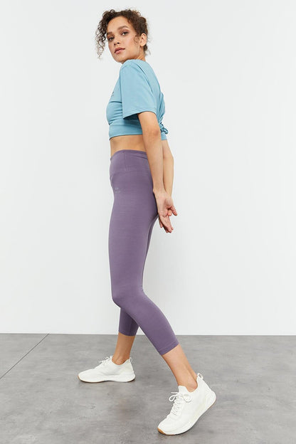 Lilac High Waist Slim Fit Narrow Leg Women's Capri Leggings - 93097