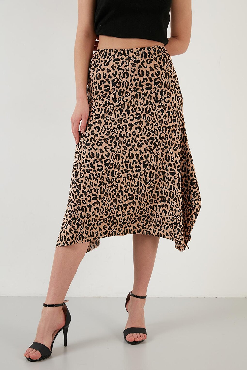 Patterned Flounce Midi Slit Skirt 5864073