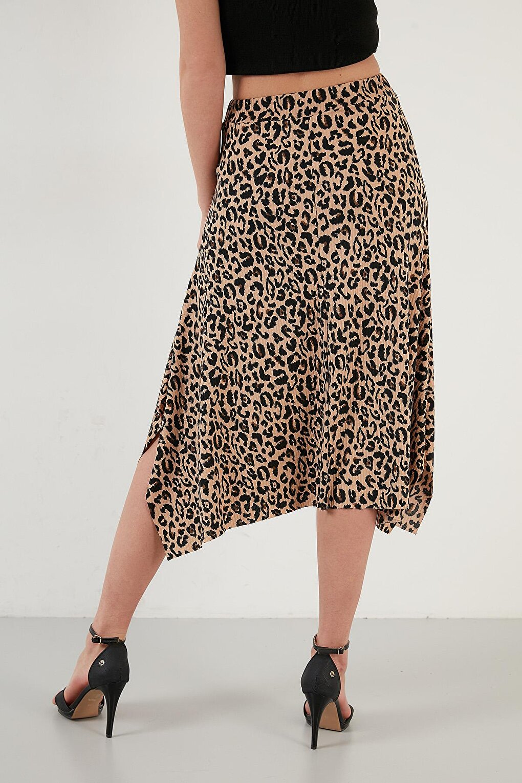 Patterned Flounce Midi Slit Skirt 5864073