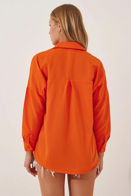 Dark Orange Plain Plain Araboy Basic Oversize Shirt