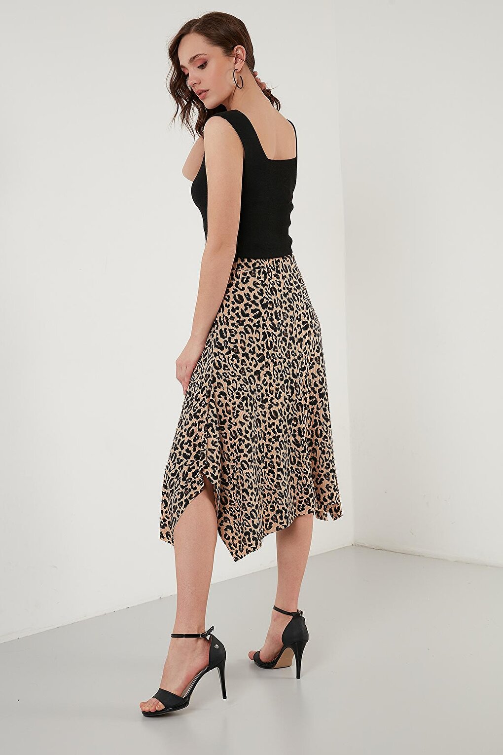 Patterned Flounce Midi Slit Skirt 5864073