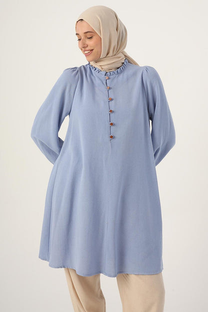 Blue Collar Ruffled Linen Tunic