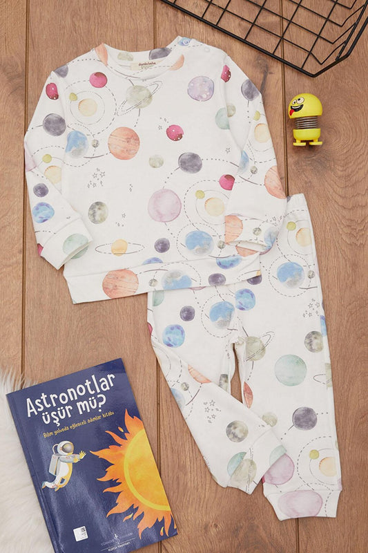 White Planet Printed Baby Boy Tracksuit 17459