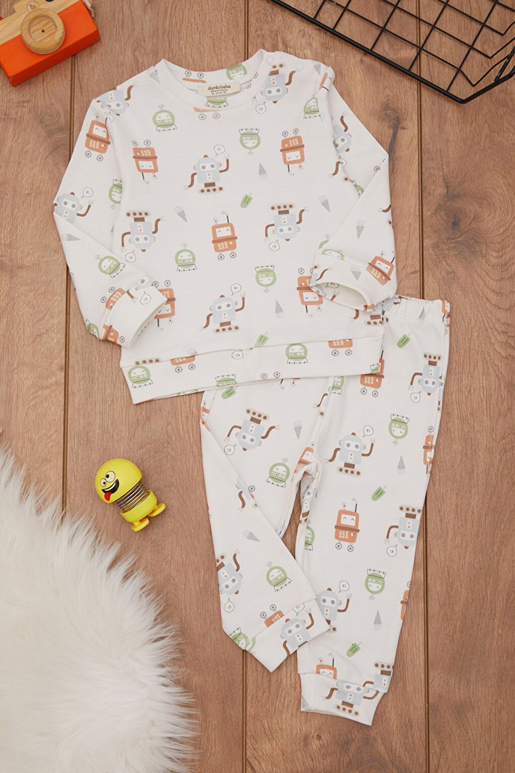 Ecru Robot Printed Baby Boy Tracksuit 17458