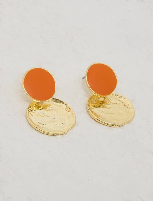 Orange Round Figured Dangle Earrings