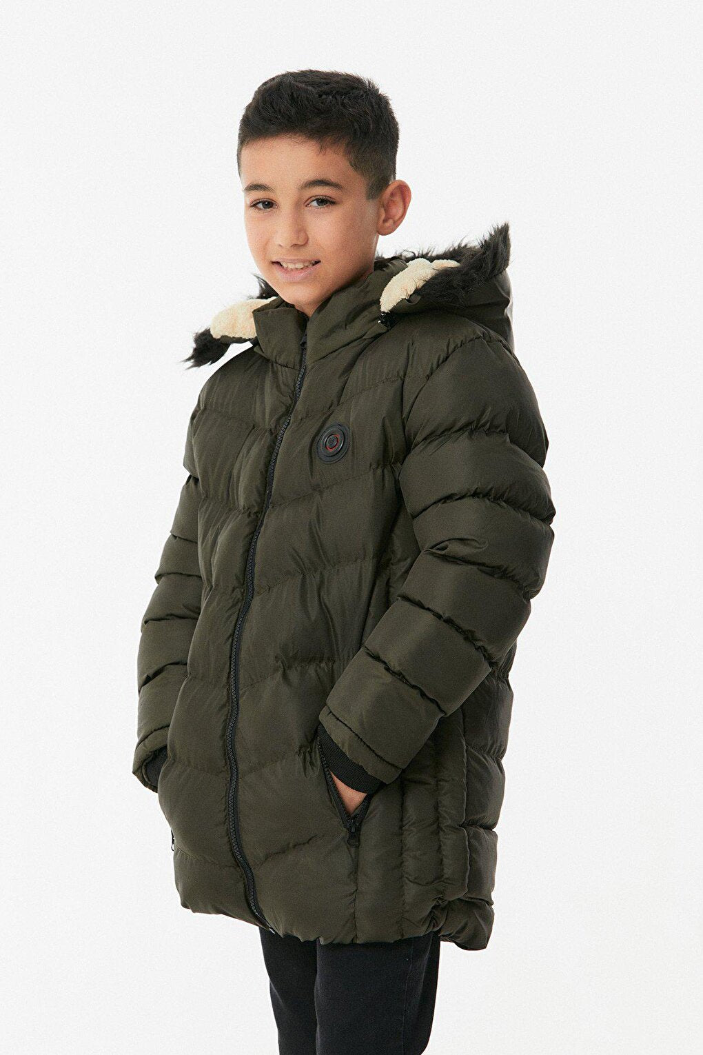 Boy's Puffer Coat with Fur Hood