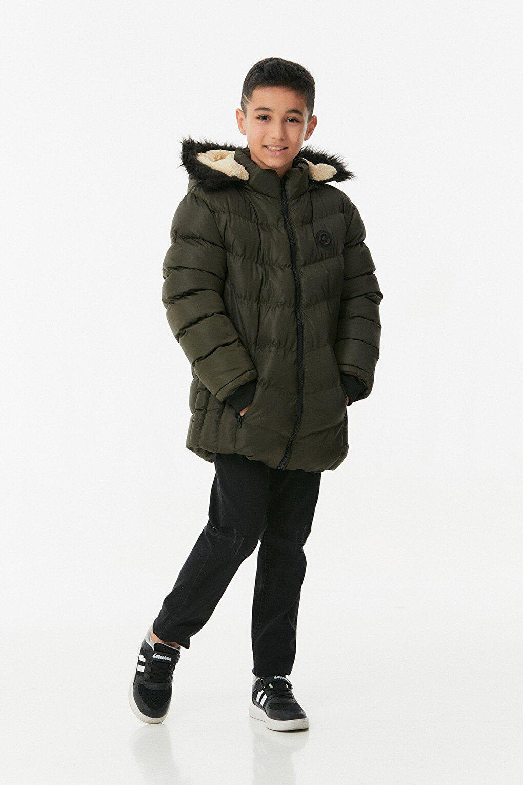 Boy's Puffer Coat with Fur Hood