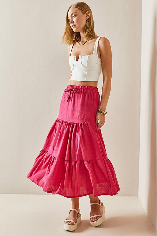 Fuchsia Flounce Maxi Skirt 3YXK7-47440-07