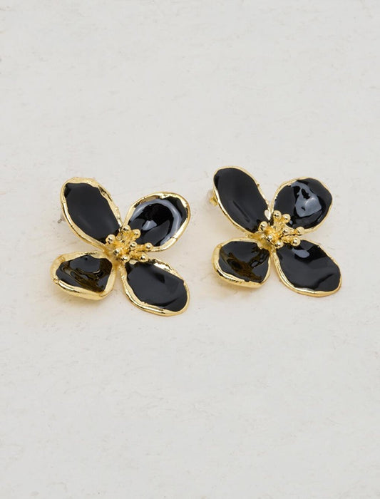 Stylish Earrings with Black Flower Figures