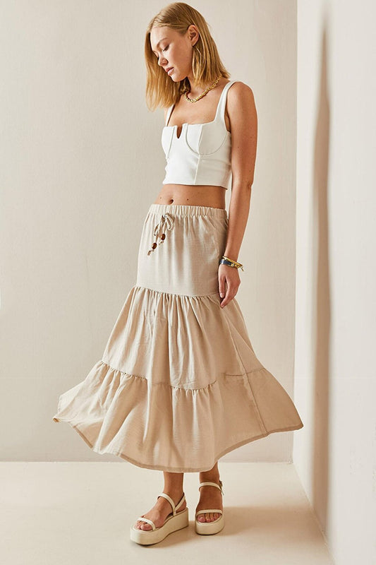 Beige Flounce Maxi Skirt 3YXK7-47440-25