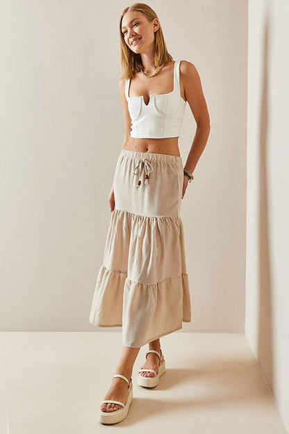 Beige Flounce Maxi Skirt 3YXK7-47440-25