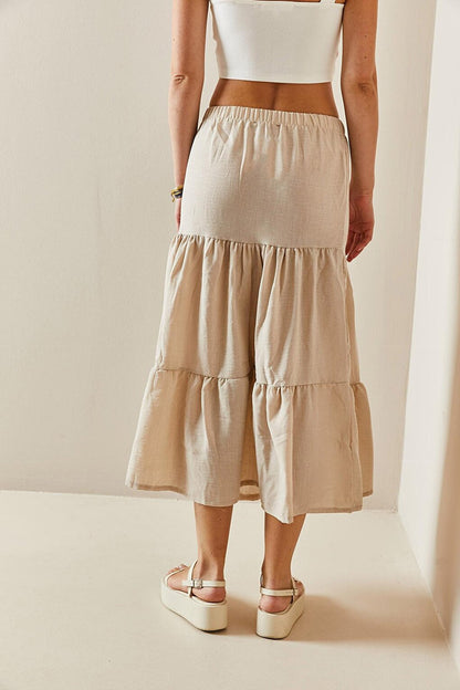 Beige Flounce Maxi Skirt 3YXK7-47440-25