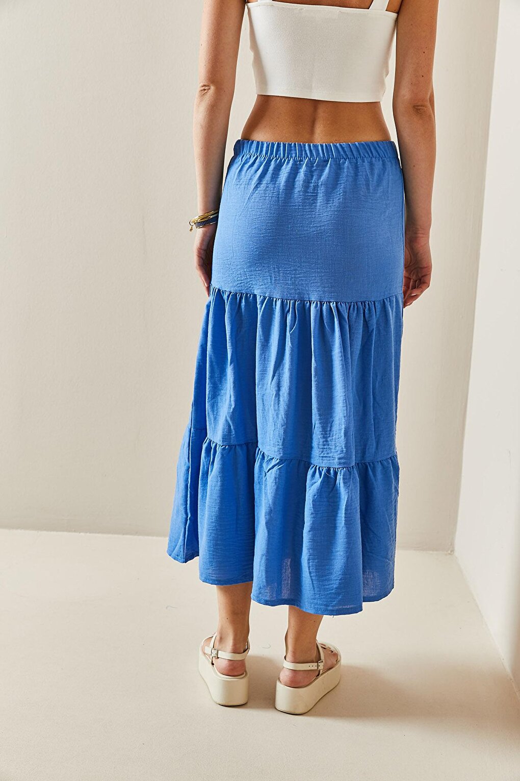 Turquoise Flounce Maxi Skirt 3YXK7-47440-13