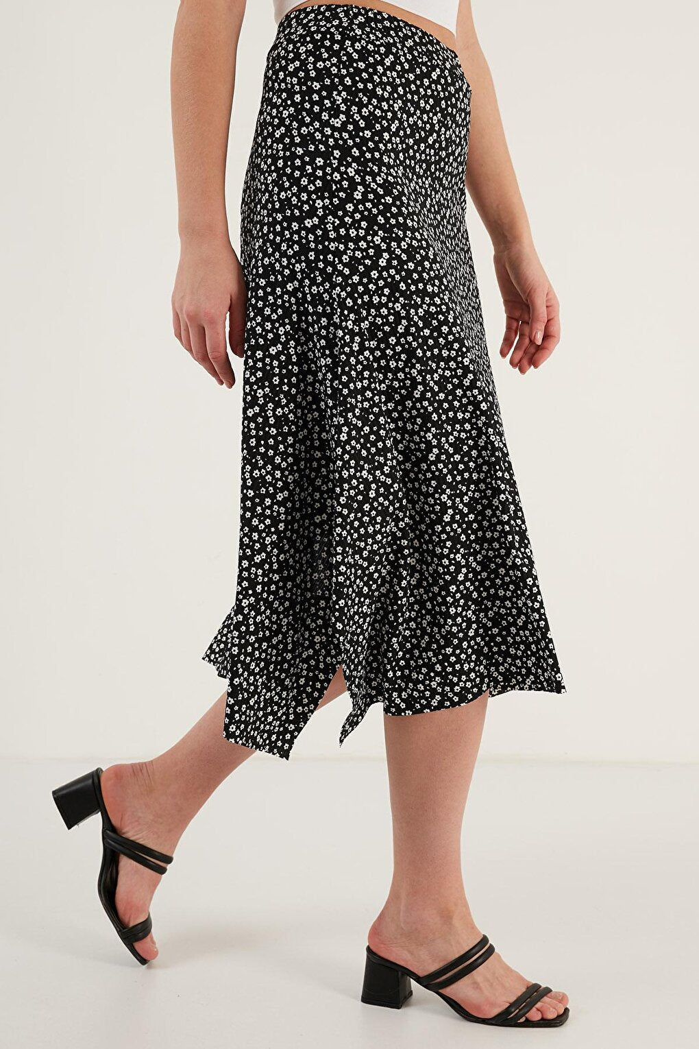 Patterned Flounce Midi Length Slit Skirt 5864073