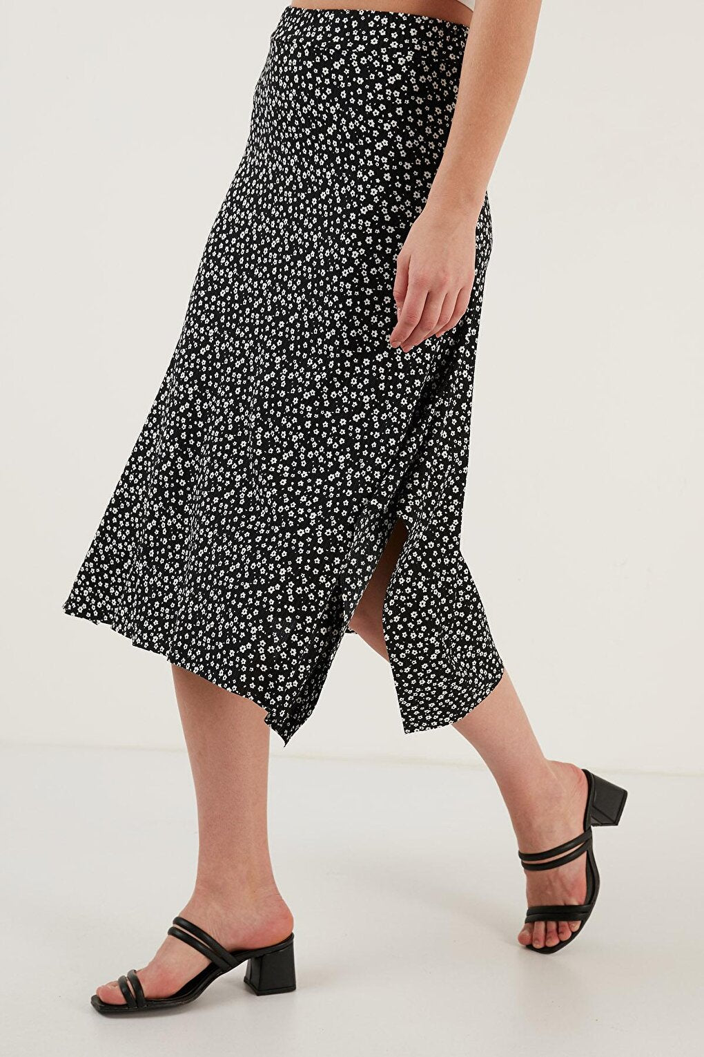 Patterned Flounce Midi Length Slit Skirt 5864073