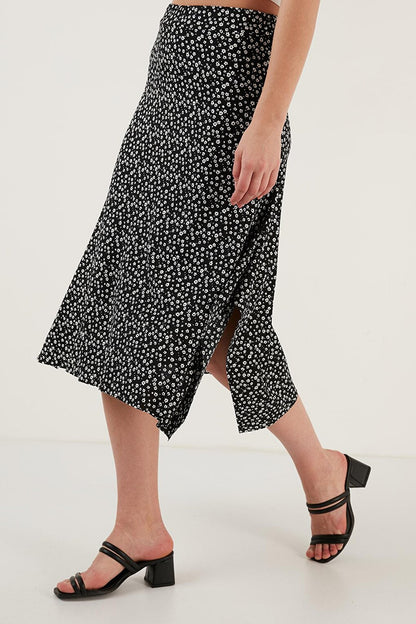 Patterned Flounce Midi Length Slit Skirt 5864073