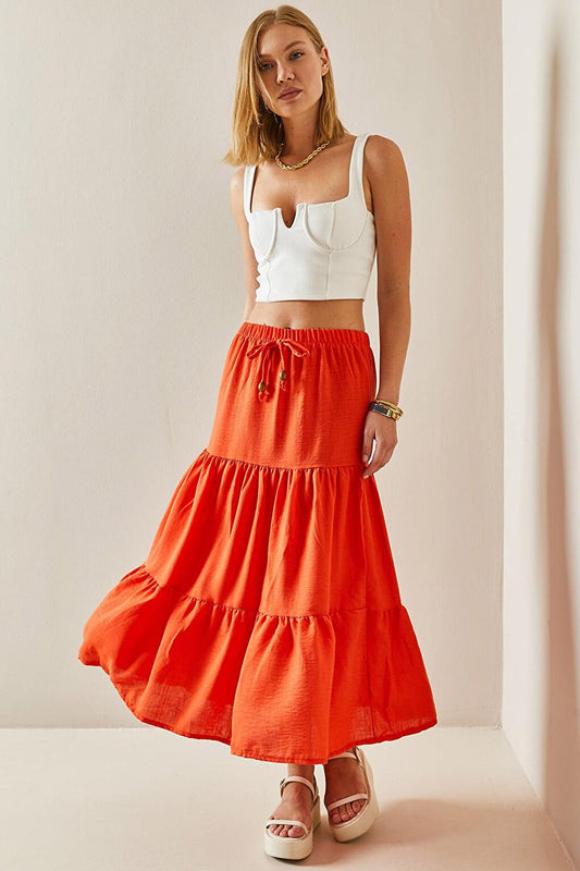 Orange Flounce Maxi Skirt 3YXK7-47440-11