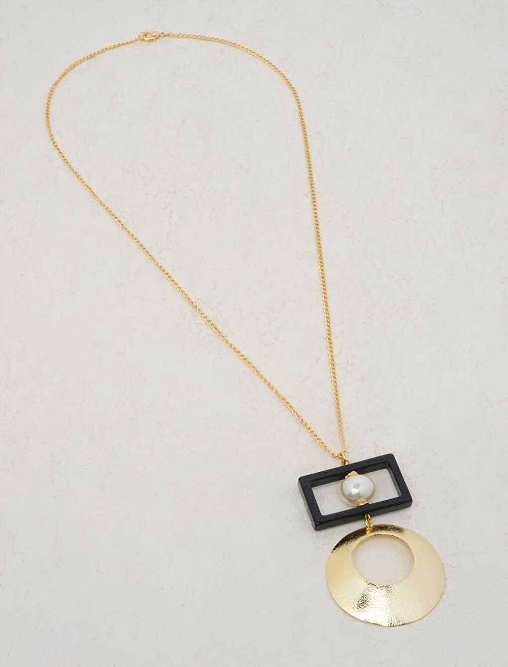 Figured Chain Necklace with Gold Ring Pendant