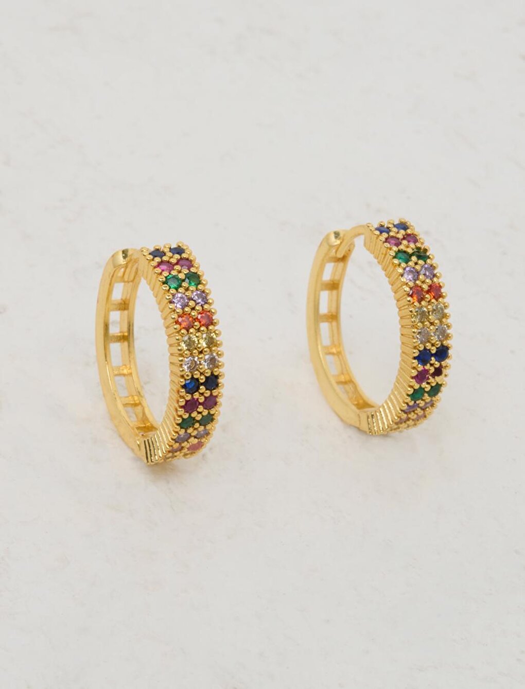 Stylish Hoop Earrings with Mixed Zircon Stones