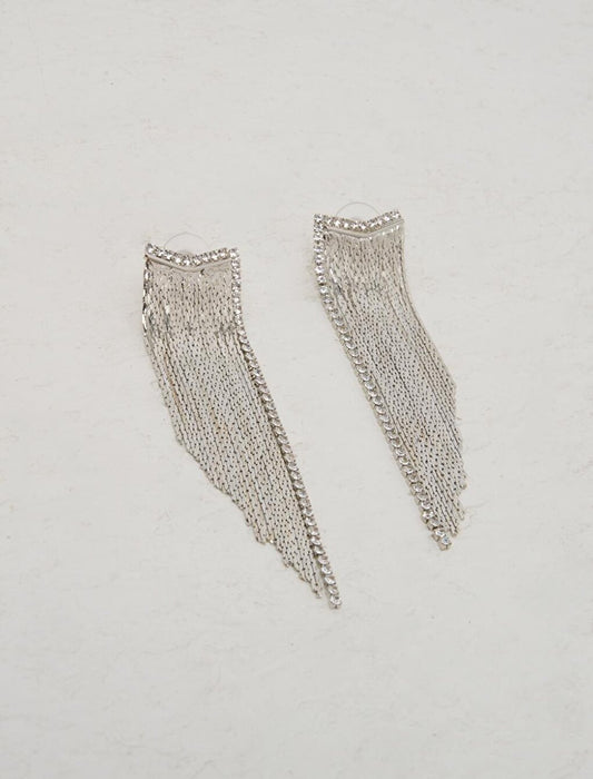 Silver Stylish Sparkling Detailed Hanging Earrings