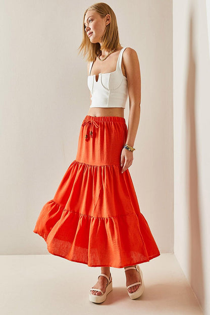 Orange Flounce Maxi Skirt 3YXK7-47440-11