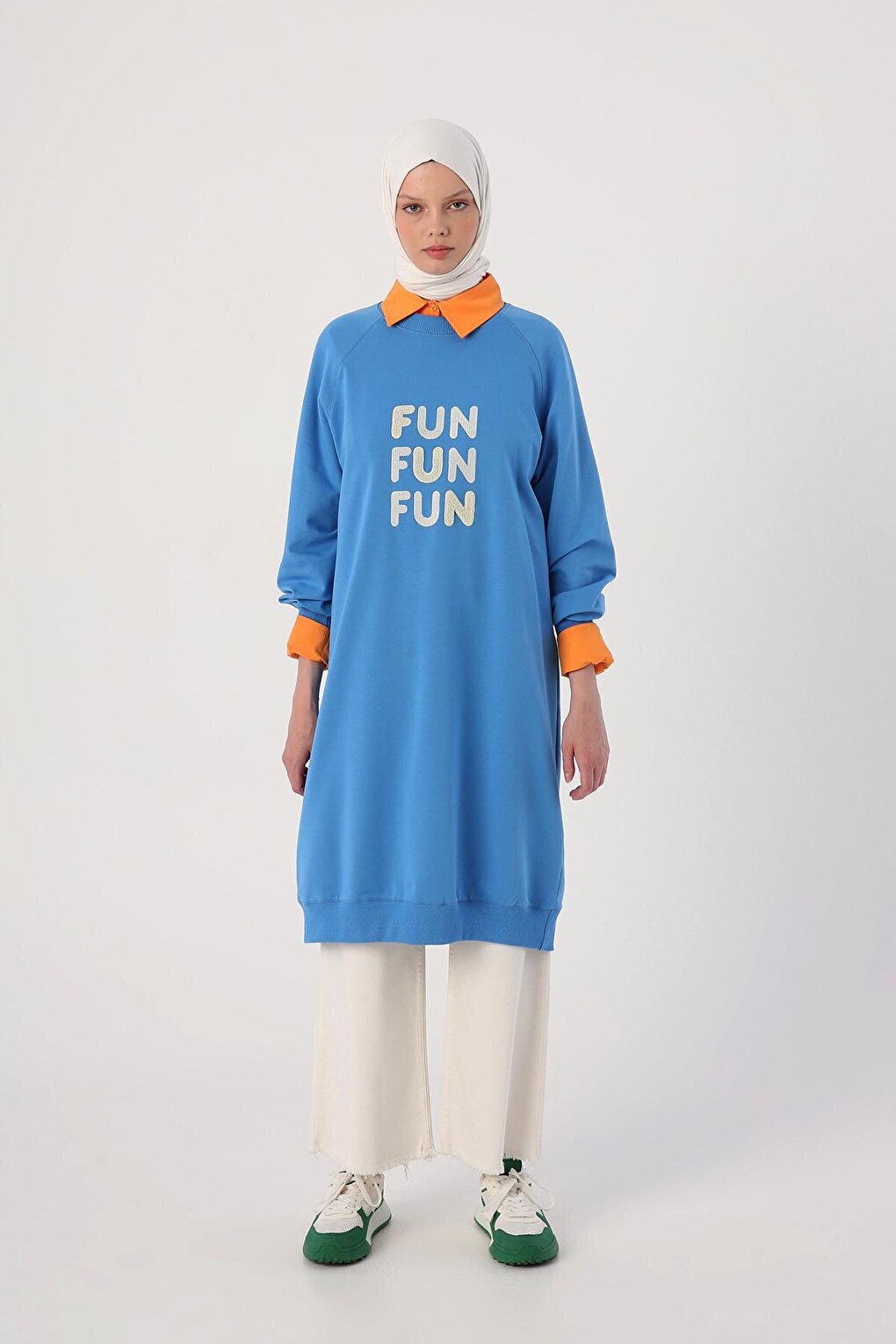 Saks Text Embroidered Raglan Sleeve Sweat Tunic