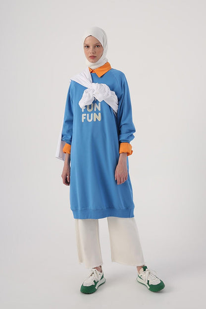 Saks Text Embroidered Raglan Sleeve Sweat Tunic